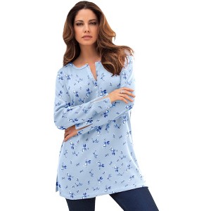 Roaman's Women's Plus Size Thermal Henley Tunic - 1 of 4