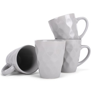 Elanze Designs Dimpled Silver Grey 12 ounce Glossy Ceramic Mugs Matching Set of 4 - 1 of 4