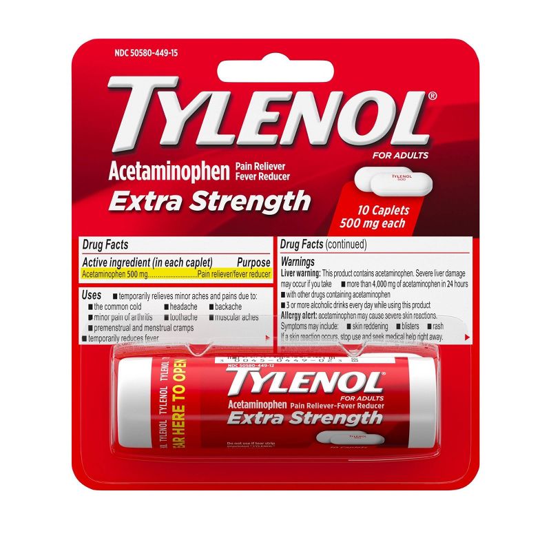 Tylenol Extra Strength Pain Reliever Caplets - Acetaminophen - 10ct, 1 of 9