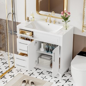 NicBex 36" Bathroom Vanity with/without Sink,Solid Wood&MDF Freestanding Storage Cabinet with 3 Drawers&2 Doors,300lbs Max - 1 of 4