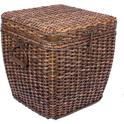 BIRDROCK HOME Rattan Peel Storage Cube with Removable Lid, 16.5" Square, Woven Organizer for Shoes, Books, Home Decor, and Office - Natural Brown