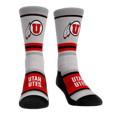 NCAA Utah Utes Adult Cool Gray Block Crew Socks - L/XL