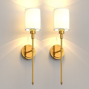 YANSUN 7 in. 1-Light Gold Wall Sconces, RGBCW Color Changing, Timer, for Living Room (2-Pack) - 1 of 1