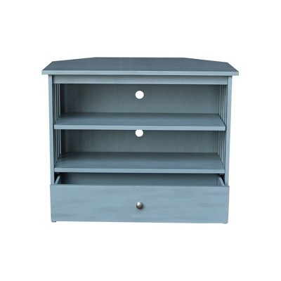 Ocean Blue Solid Parawood Corner TV Stand with Cabinet