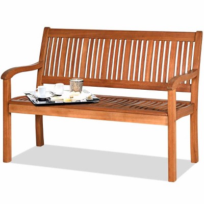 Eucalyptus Wood Outdoor Loveseat Bench with Armrests