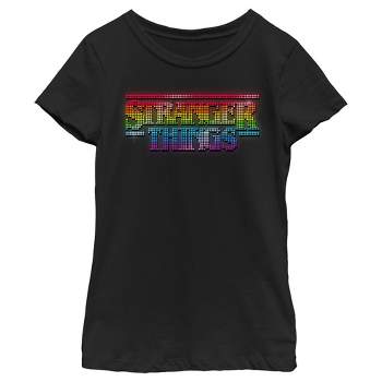 Girl's Stranger Things Sparkling Rainbow Logo T-Shirt