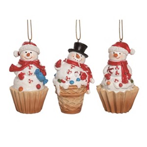 Transpac Resin Sweet Snowman Ornament Set of 3 Christmas Home Decorations - 1 of 1