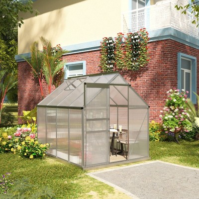 Silver Polycarbonate Walk-In Garden Greenhouse with Aluminum Frame