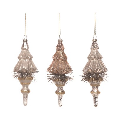 Transpac Glass Tinsel Tree Ornament Set of 3 Christmas Home Decorations