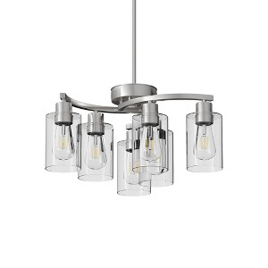 DAKAFUL Modern Chandelier with Iron&Clear Glass Cylinder Shades, 6-Light,Adjustable Height, Stylish Pendant Light for Bedroom, Kitchen, Living Room - 1 of 4