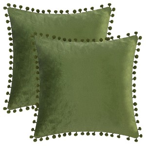 Unique Bargains Farmhouse Bedroom Decorative Velvet Pompoms Fringe Throw Pillow Covers 2 Pcs - 1 of 4
