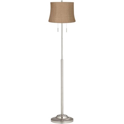 360 Lighting Modern Floor Lamp Brushed Nickel Natural Burlap Fabric Drum Shade for Living Room Reading Bedroom Office