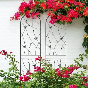 MAYEERTY 2 Pack Metal Garden Trellis 86.7 x 19.7 Inch Rustproof Climbing Plants Support Butterfly Deco Black Outdoor Flower - 1 of 4