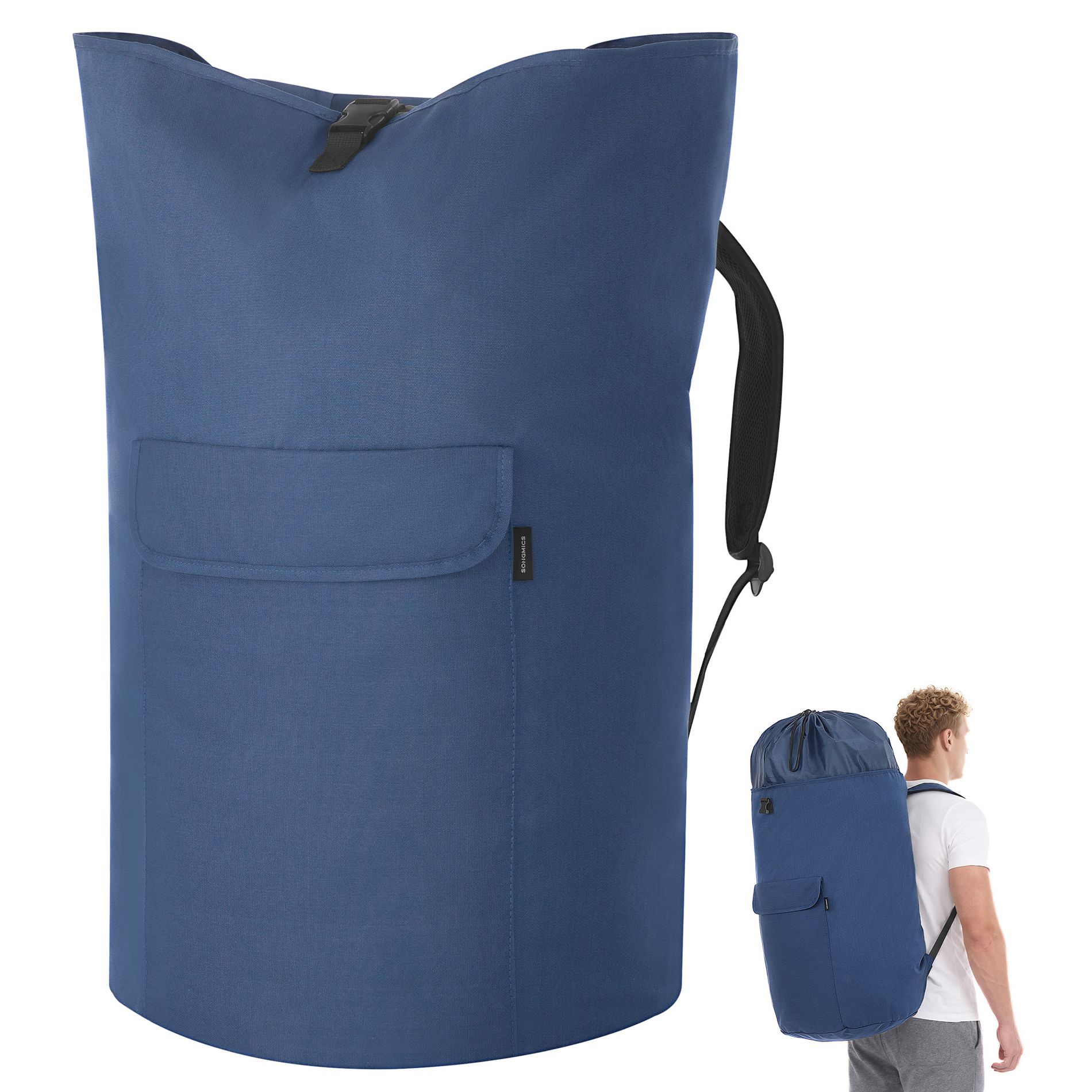SONGMICS Laundry Bag, 31.7 Gallons (120 L), Heavy-Duty, Large with Extendable Top, Oxford Fabric, Wide Shoulder Straps and Flap Pocket, Slate Gray