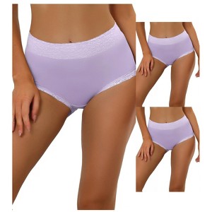 Allegra K Women's Cotton High-Waisted Lace Trim Tummy Control Full Coverage Briefs 3 Packs - 1 of 4