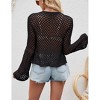 Womens Casual Summer Tie Front V Neck Flared Sleeve Openwork Cardigan - 3 of 4