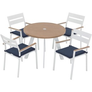 SUGOLD 5 Piece Outdoor Dining Set, Aluminum Patio Furniture Dining Table and Stackable Chairs Set for 4 People, 2.05!+- Umbrella Hole with Wood - 1 of 1