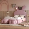 Whisen Twin Size Upholstered Platform Bed Featuring a Headboard with Cartoon Ear Design and Light,Storage Stools - 2 of 4