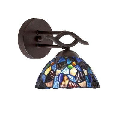 Toltec Lighting Revo 1 - Light Sconce in  Dark Granite with 7" Blue Mosaic Art Glass Shade