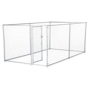 Lucky Dog Adjustable Heavy Duty Outdoor Galvanized Steel Chain Link Dog Kennel Enclosure with Latching Door, and Raised Legs