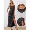 Allegra K Women's Ruched Front Elegant Wedding Guest Wide Straps Party Split Maxi Dress - 2 of 4