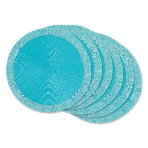 DII Fringe Placemat Set 6 Piece, Aqua, 14.75" Dia - 1 of 4