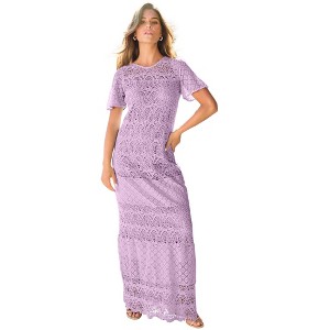 Roaman's Women's Plus Size Crochet Lace Maxi Dress - 1 of 4