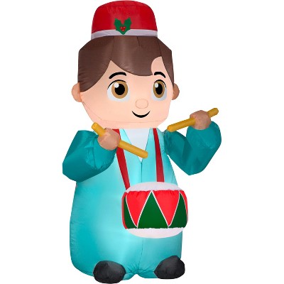 Gemmy Animated Christmas Airblown Inflatable Drummer, 6 ft Tall, Green