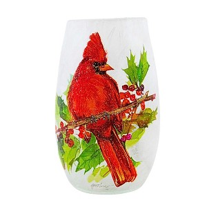 Stony Creek 5.25 In Birds Of Winter Pre-Lit Small Vase Christmas Lighted Glass Accent , Cardinal  Holly Berries (1PC) - 1 of 4