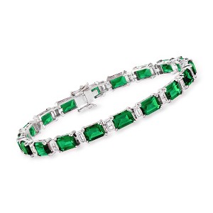 Ross-Simons 18.00 ct. t.w. Simulated Emerald and .60 ct. t.w. CZ Bracelet in Sterling Silver - 1 of 3