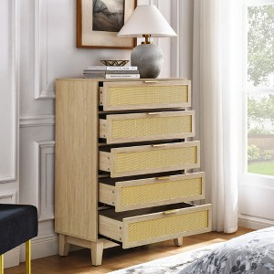 RISOKEYS Rattan Dresser for Bedroom,Dresser with 5 Drawers,Chest of Drawers for Closet Storage,for Bedroom,Living Room,Hallway and Entryway - 1 of 4