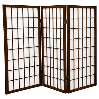 3 ft. Tall Window Pane Shoji Screen - Walnut (3 Panels) - Oriental Furniture