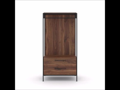 Grand Walnut Industrial Open Wardrobe with Drawers