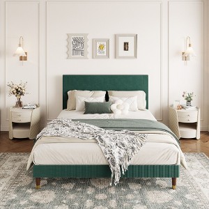 Coucheta Platform Bed Frame with Headboard, Corduroy Upholstered, Wooden Slats, No Box Spring Needed, Noise Free & Easy Assembly - 1 of 4