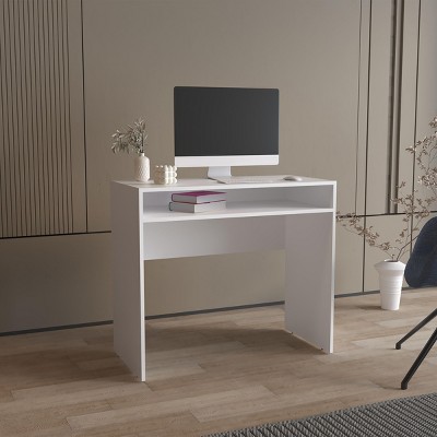 INFURNIC Desks 30.6" H Modern Computer Desk with Storage Shelf Easy to Assemble for Compact and Organized Workspace, White, 16.5"*35.1"*30.6"