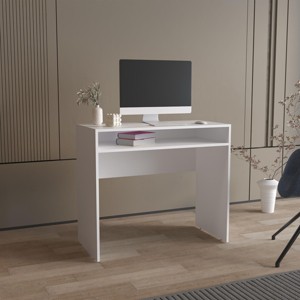 INFURNIC Desks 30.6" H Modern Computer Desk with Storage Shelf Easy to Assemble for Compact and Organized Workspace, White, 16.5"*35.1"*30.6" - 1 of 4