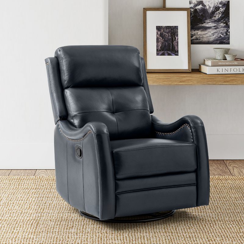 Flavio Genuine Leather Swivel Rocker Recliner with nailhead trims for living room | ARTFUL LIVING DESIGN, 1 of 12