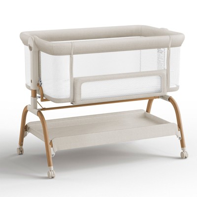 BabyBond Baby Bassinet 3 in 1 Bedside Sleeper with Soft Mattress and Sheet, 6 Height Adjustable baby sleeper,Bedside Crib for Infants,Woodgrain