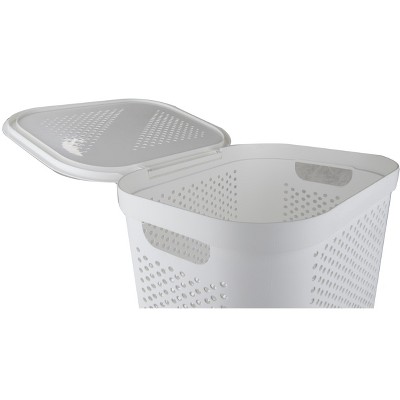 White Plastic Collapsible Upright Laundry Hamper with Lid