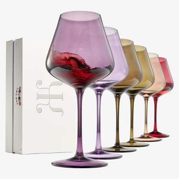 Khen's Crystal Colored Italian Design Wine Glasses, Unique & Luxurious Design, Perfect for All Occasions - 6 pk