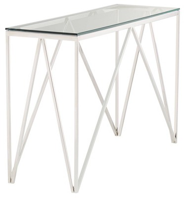 Modern Chrome Stainless Steel and Glass Console Table