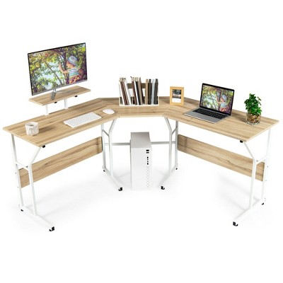 Costway 88.5'' L Shaped Reversible Computer Desk 2 Person Long Table Monitor Stand