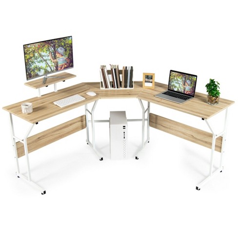 U-Shaped Desk with Tiltable Tabletop, L Shaped Computer Gaming