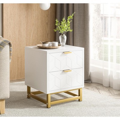 Modern 2-Drawer Dresser for Bedroom – Large End Side Table with Wooden Nightstand and Metal Legs