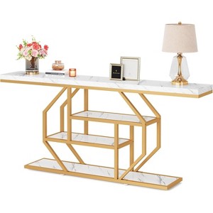 Gulches Modern Console Table, 4-Tier Storage, Faux Marble White & Gold, Extra Long 70.9", Sofa/Entryway Table - 1 of 4