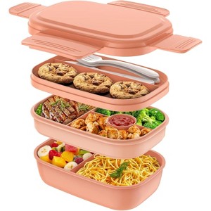 Adult Lunch Box, 3 Stackable Bento Containers with Utensil Set, Leak-Proof - 1 of 4