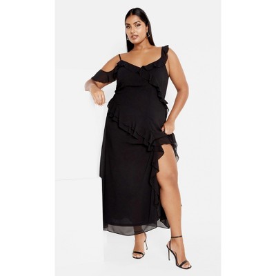 Women's Plus Size Ruffle Love Maxi Dress - black | CITY CHIC