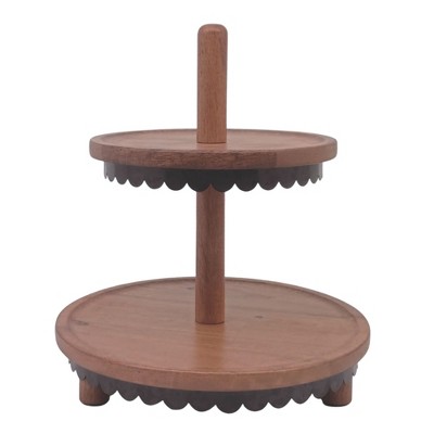 VIP Wood 12.5 in. Brown Scalloped 2 Tier Server