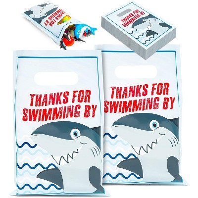 Blue Panda 100 Pack Shark Party Favor Goodie Bags for Kids Birthday & Summer Party Supplies 9.35 x 6.5 in