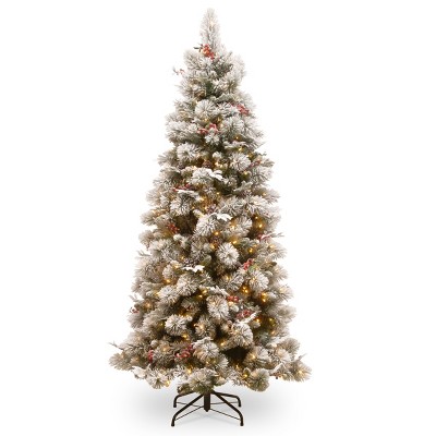 National Tree Company 7.5 ft. Snowy Bedford Slim Pine Tree with Clear Lights